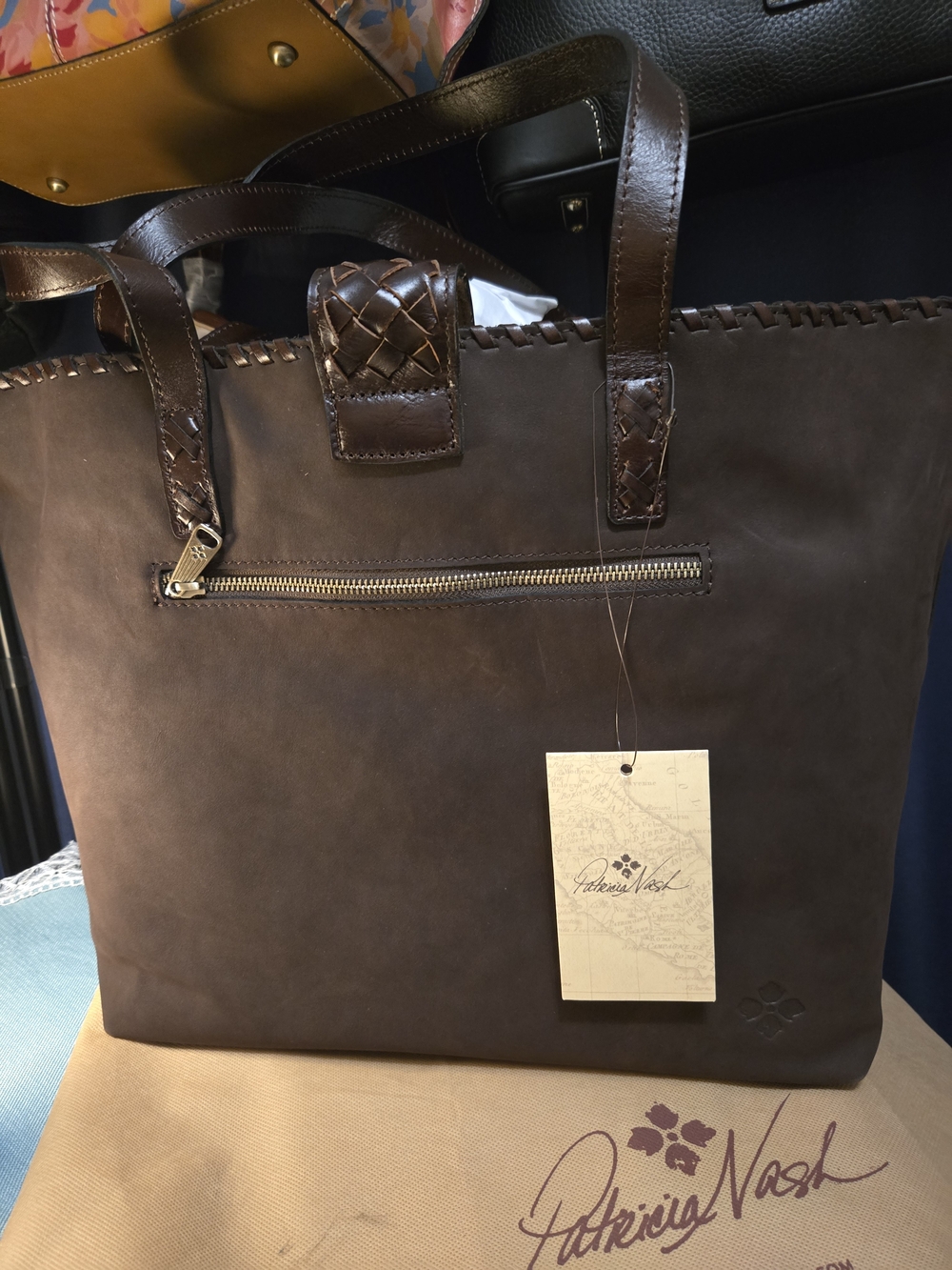 Patricia Nash Lge Rich Brown Floral Embossed Tote with Braided Accent. Rare. NWT - Picture 7 of 17